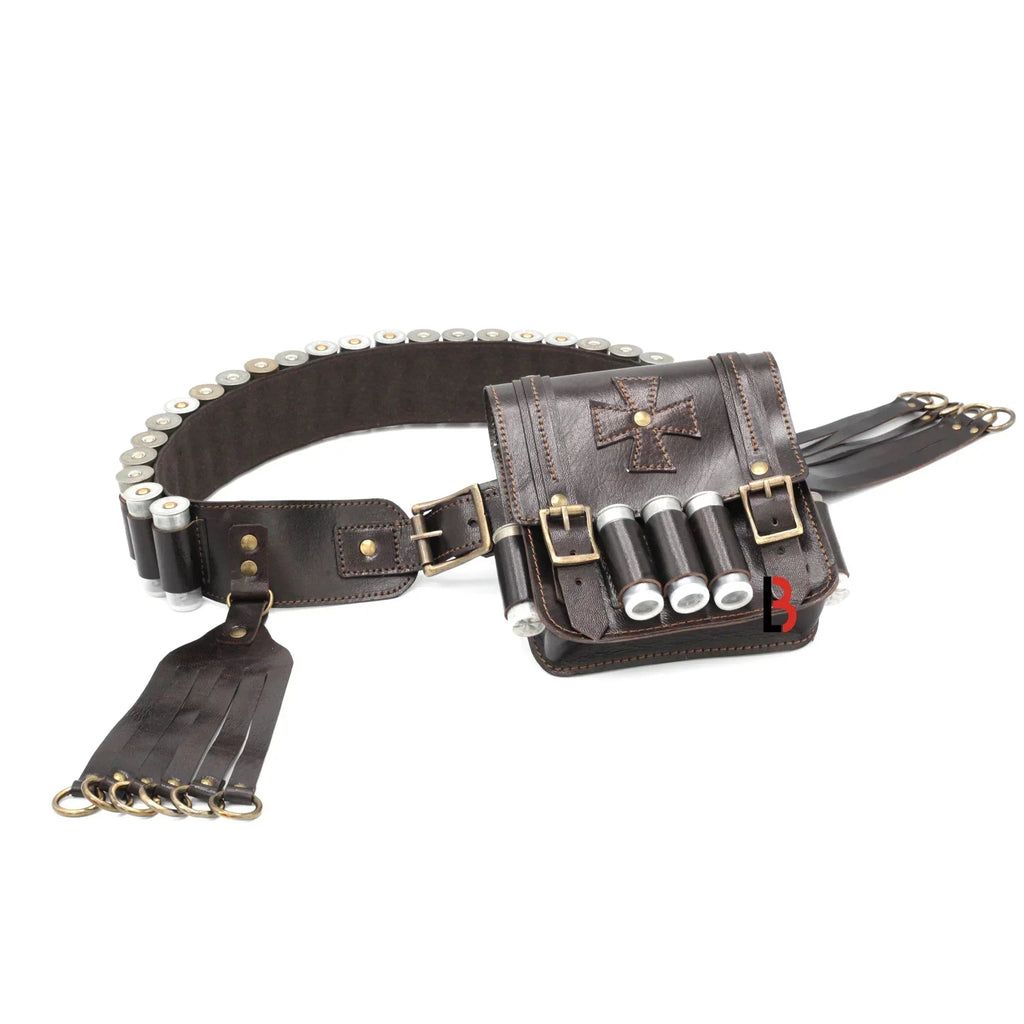 Cowhide Leather Cartridge Belt Bird Hanger & Hunting Pouch | 12 Gauge Shotgun Shell Belt