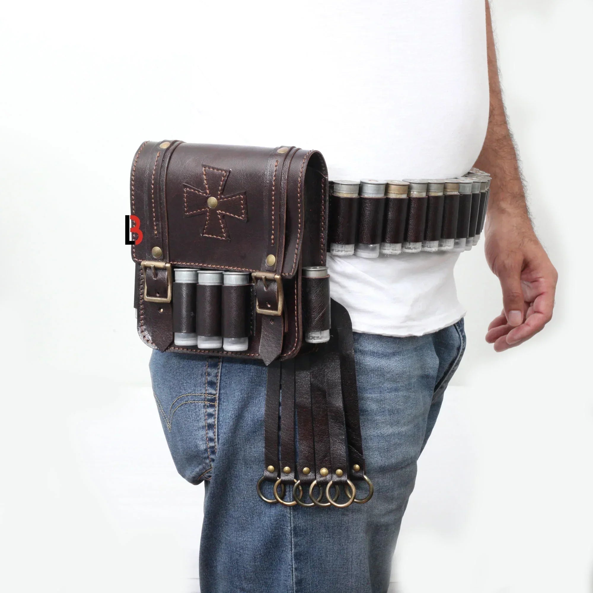 Cowhide Leather Cartridge Belt Bird Hanger & Hunting Pouch | 12 Gauge Shotgun Shell Belt