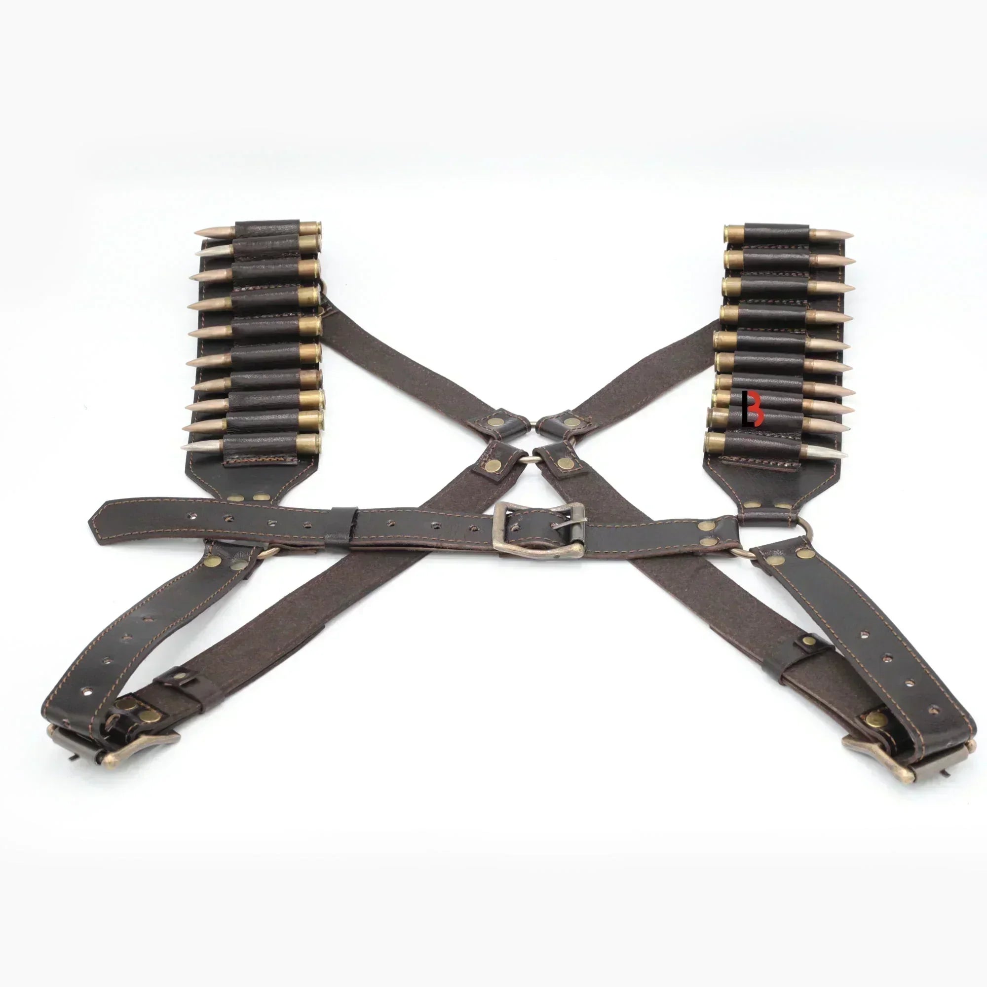 Cowhide Leather Rifle Cartridge Bandolier Belt & Chest Harness Hunting Ammo Carrier