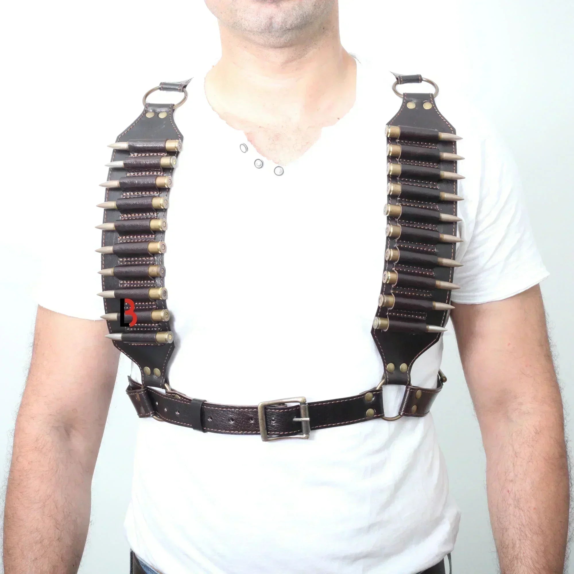 Cowhide Leather Rifle Cartridge Bandolier Belt & Chest Harness Hunting Ammo Carrier