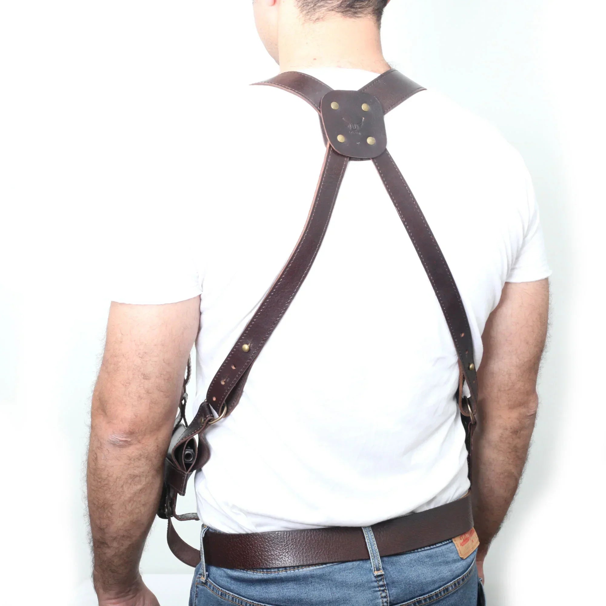 Handmade Universal Leather Shoulder Concealed Holster Horizontal Carry & Double Mag Pouch