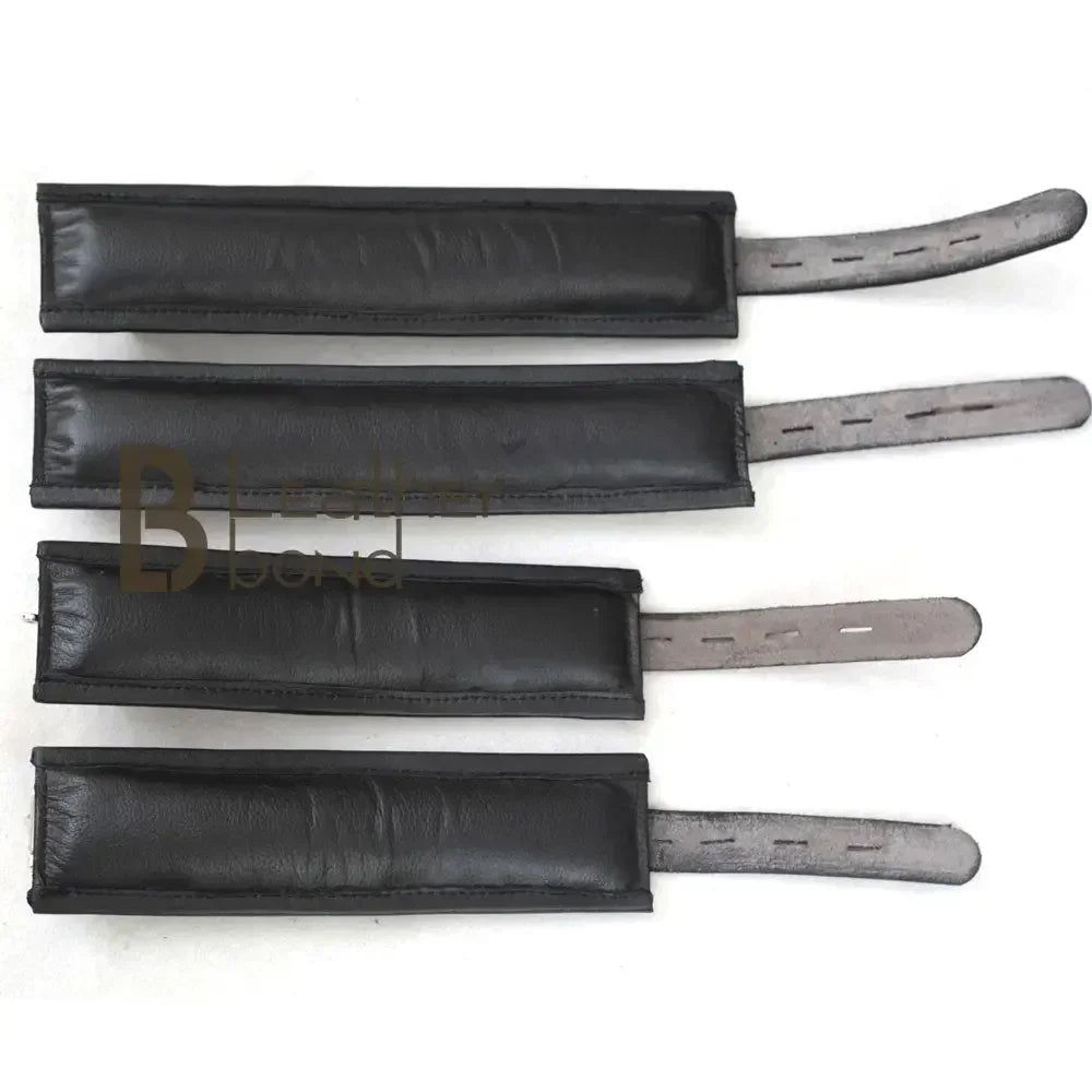 Real Leather 4-Piece Padded Wrist & Ankle Cuffs Lockable Restraint Bondage Set | Full Black
