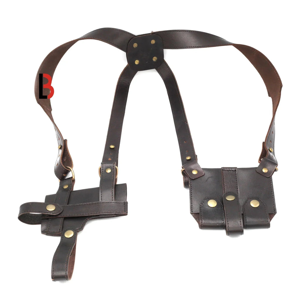 Handmade Universal Leather Shoulder Concealed Holster Horizontal Carry & Double Mag Pouch