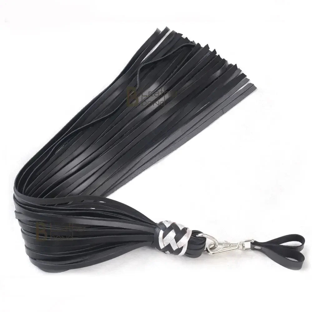 Real Cowhide Leather Finger Flogger 50 Falls Black Heavy Duty Thuddy Whip | BDSM Impact Flogger
