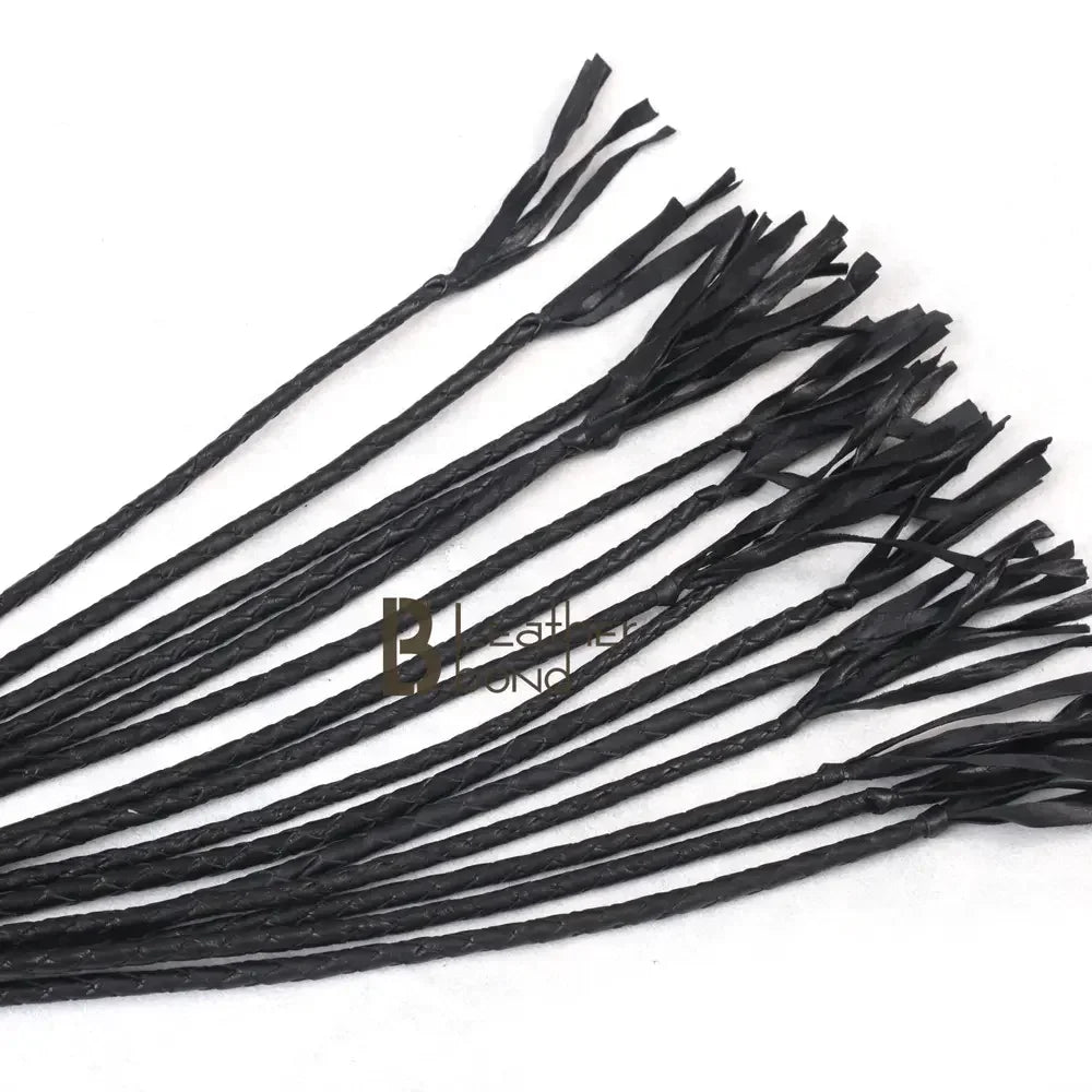 Real Cowhide Leather Finger Flogger 15 Braided Black Falls Heavy Duty Thuddy Whip | BDSM Impact
