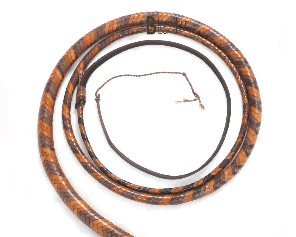 Kangaroo Hide Bull Whip | 6 to 16 Feet | 16 Strands | Leather Belly and Bolster | Indiana Jones Tan Brown – Leather Bond
