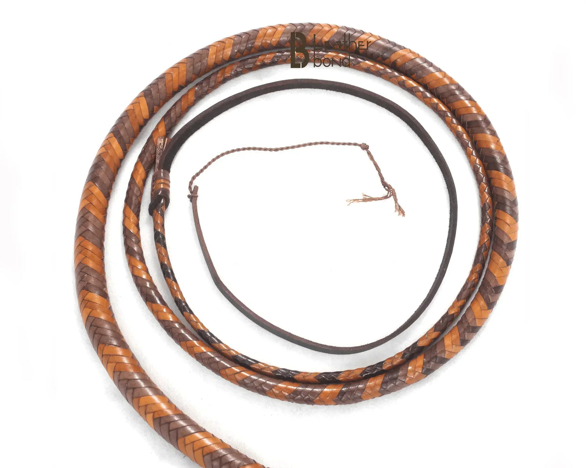 Kangaroo Hide Bull Whip | 6 to 16 Feet | 16 Strands | Leather Belly and Bolster | Indiana Jones Tan Brown – Leather Bond