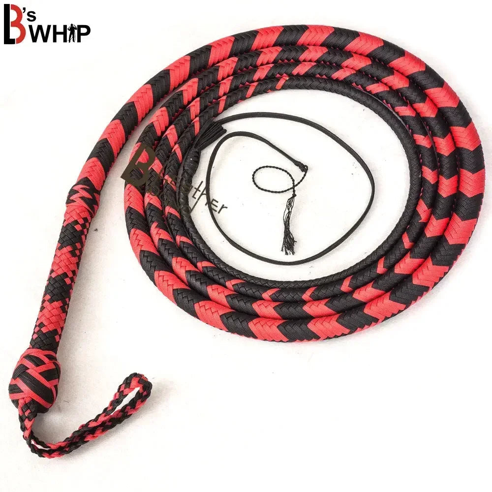 Indiana Jones Style Whip 6, 8, 10, 12, 14 & 16 Feet 16 Strands Bullwhip Para Cord Nylon Bull Whip with Leather Plaited Bellies