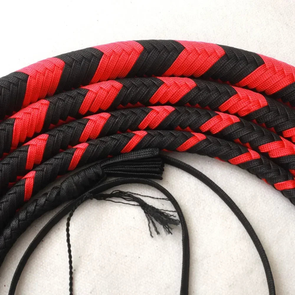 Indiana Jones Style Whip 6, 8, 10, 12, 14 & 16 Feet 16 Strands Bullwhip Para Cord Nylon Bull Whip with Leather Plaited Bellies
