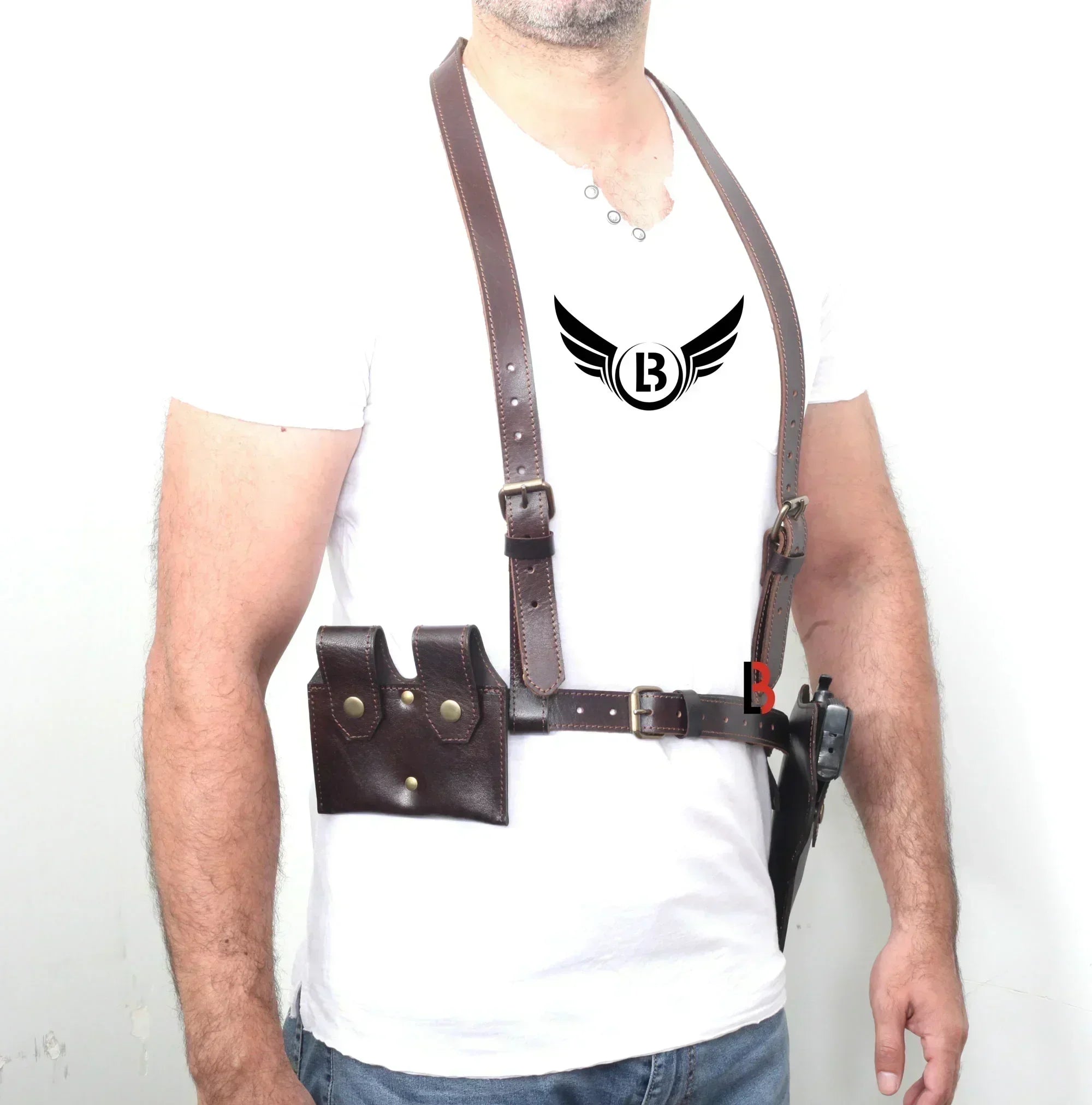 Universal Leather Shoulder Holster & Waist Belt Vertical Concealed Carry Holster