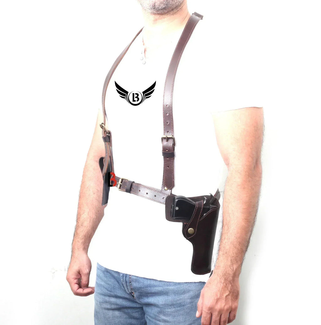 Universal Leather Shoulder Holster & Waist Belt Vertical Concealed Carry Holster