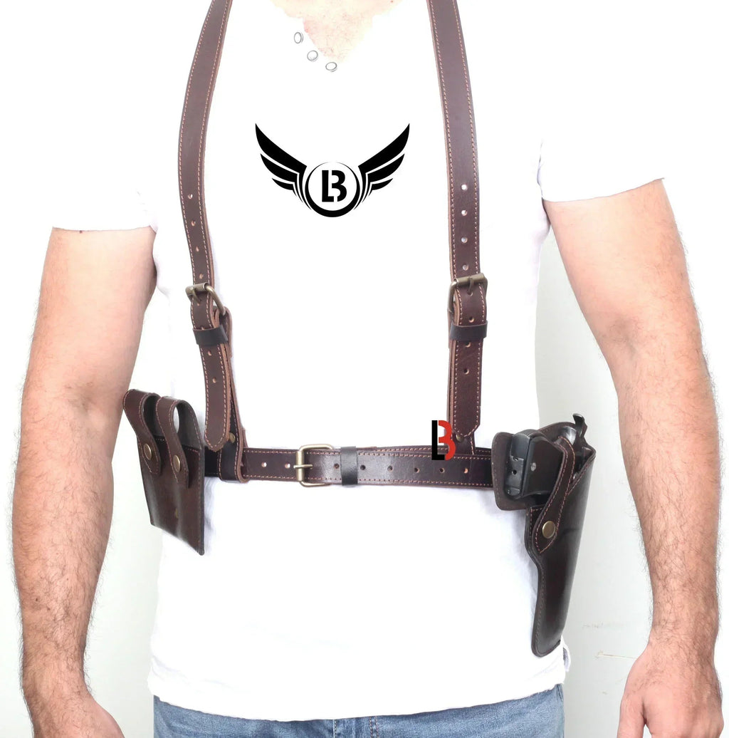 Universal Leather Shoulder Holster & Waist Belt Vertical Concealed Carry Holster