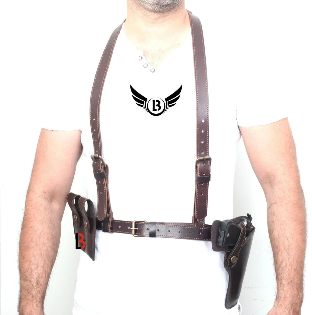 Universal Leather Shoulder Holster & Waist Belt Vertical Concealed Carry Holster