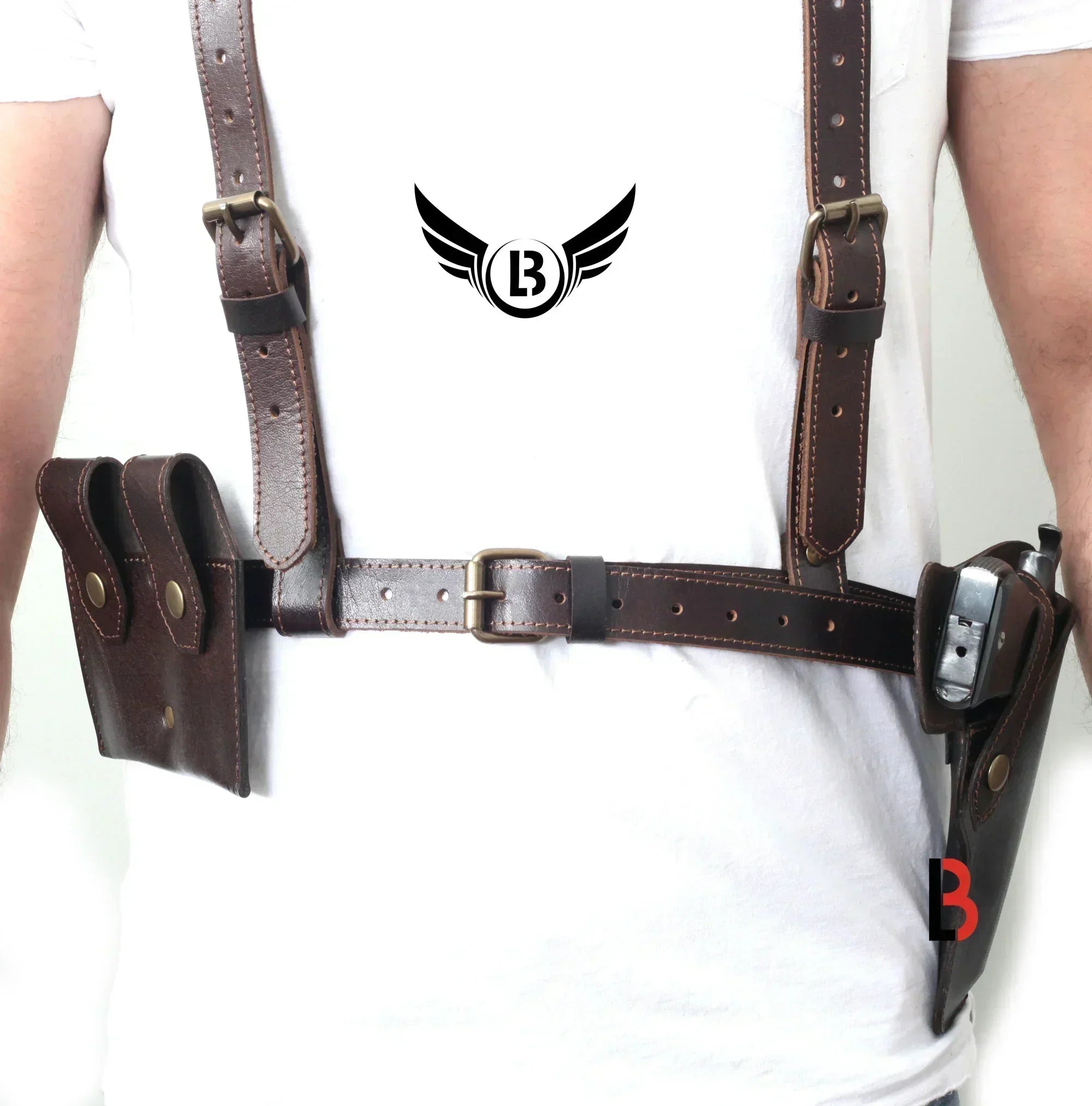 Universal Leather Shoulder Holster & Waist Belt Vertical Concealed Carry Holster