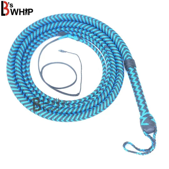 Whip 6, 8, 10, 12, 14 & 16 Feet 16 Strands Bullwhip Para Cord Nylon Bull Whip with Leather Plaited Bellies