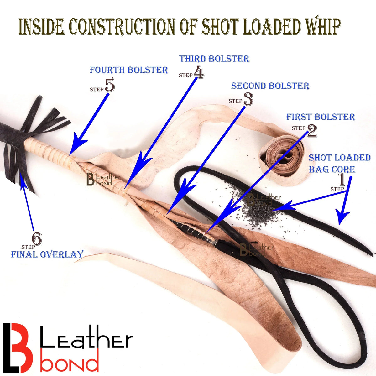 Kangaroo Hide Shot Loaded Snake Whip 12 Strands Dark Brown | 4, 5, 6 & 8 Feet