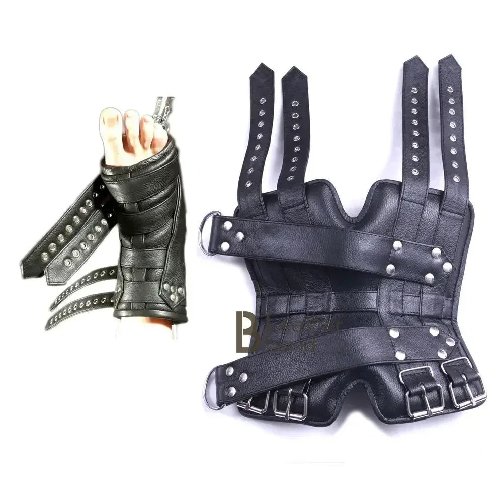 Real Strong Leather Ankle Boot Cuffs Belts 2-Piece Suspension Restraint Bondage Set | Black