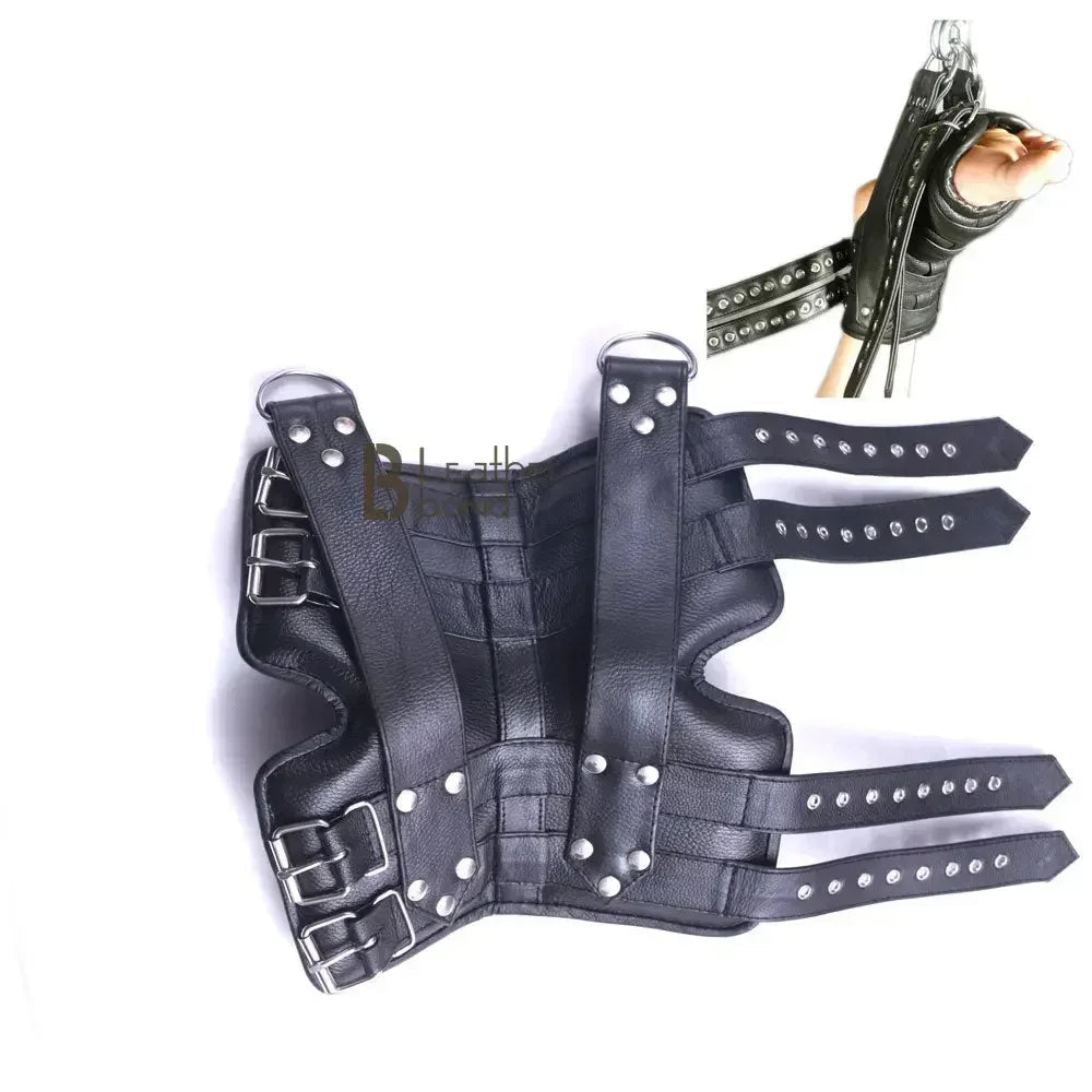 Real Strong Leather Ankle Boot Cuffs Belts 2-Piece Suspension Restraint Bondage Set | Black