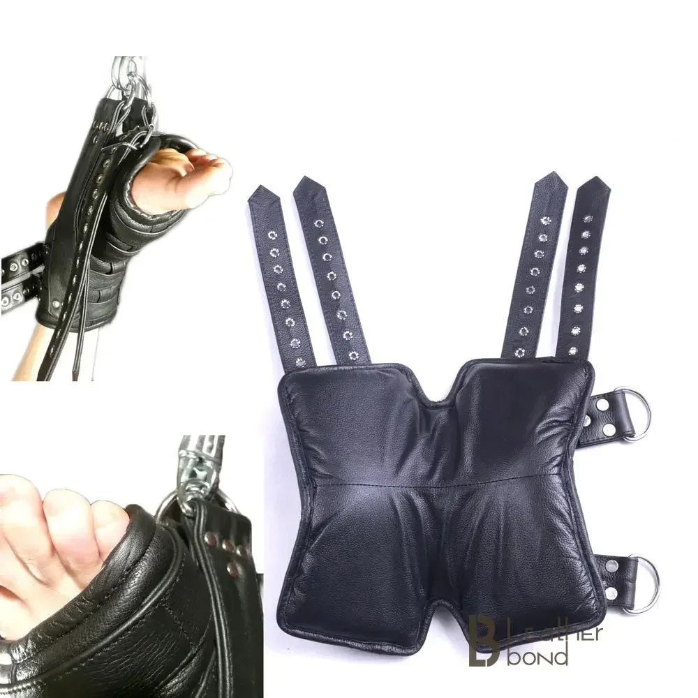 Real Strong Leather Ankle Boot Cuffs Belts 2-Piece Suspension Restraint Bondage Set | Black