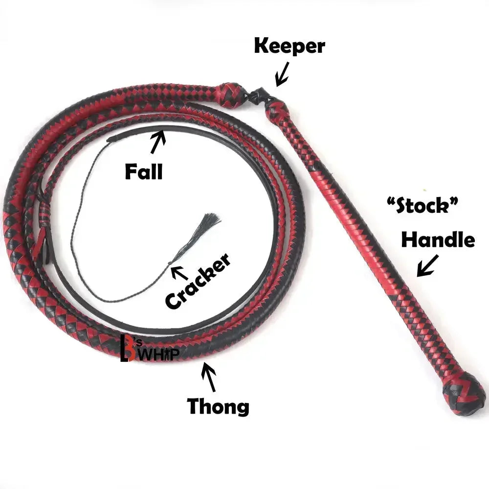 Red & Black Stockwhip 04 Feet to 12 Feet long and 16 Plaits Kangaroo Hide Leather Equestrian Australian Stock Whip