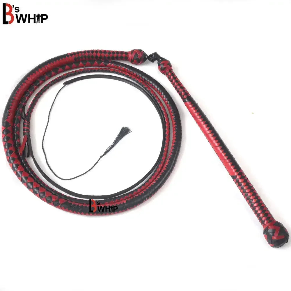 Red & Black Stockwhip 04 Feet to 12 Feet long and 16 Plaits Kangaroo Hide Leather Equestrian Australian Stock Whip