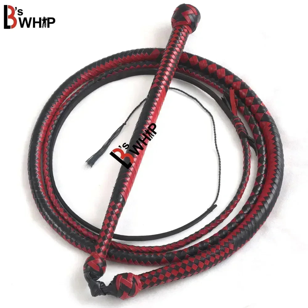 Red & Black Stockwhip 04 Feet to 12 Feet long and 16 Plaits Kangaroo Hide Leather Equestrian Australian Stock Whip
