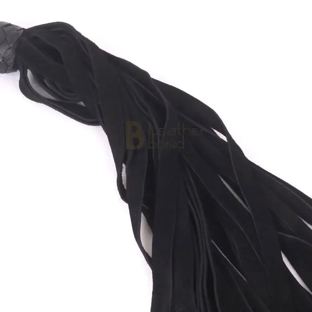 Real Genuine Cowhide Suede Leather Flogger 25 Falls Black Soft Suede Leather