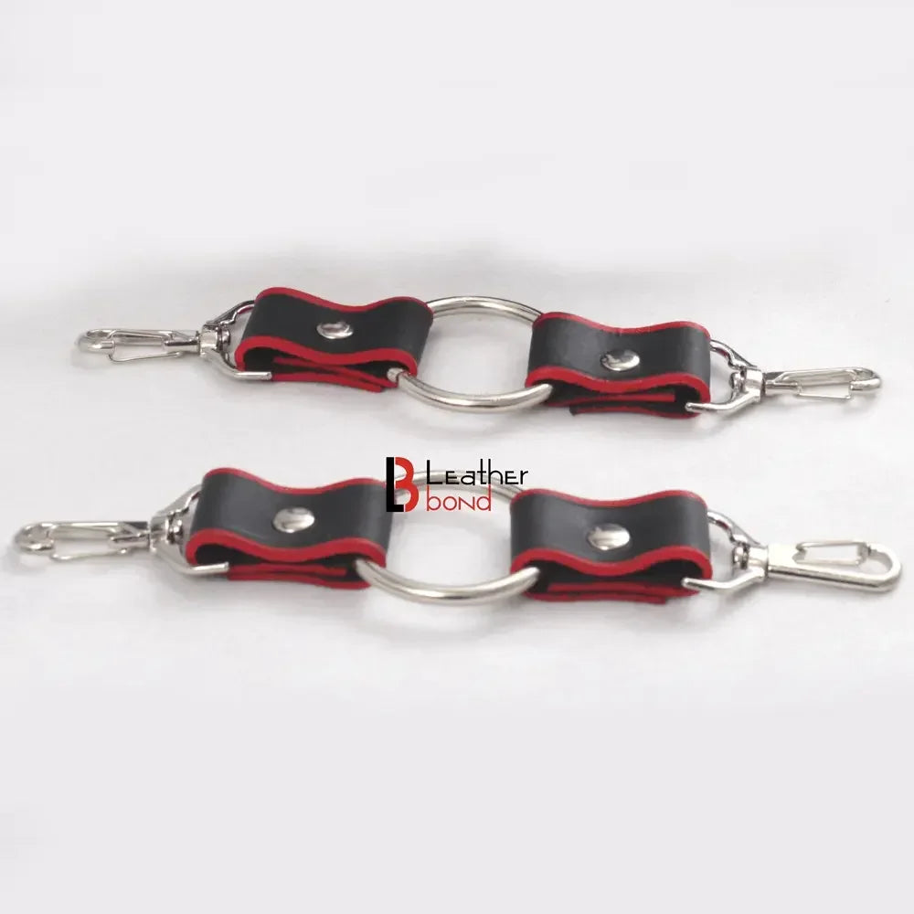 7-Piece Luxury Bondage Kit Soft Padded Genuine Leather Collar, Wrist & Ankle Cuffs Set | Red & Black