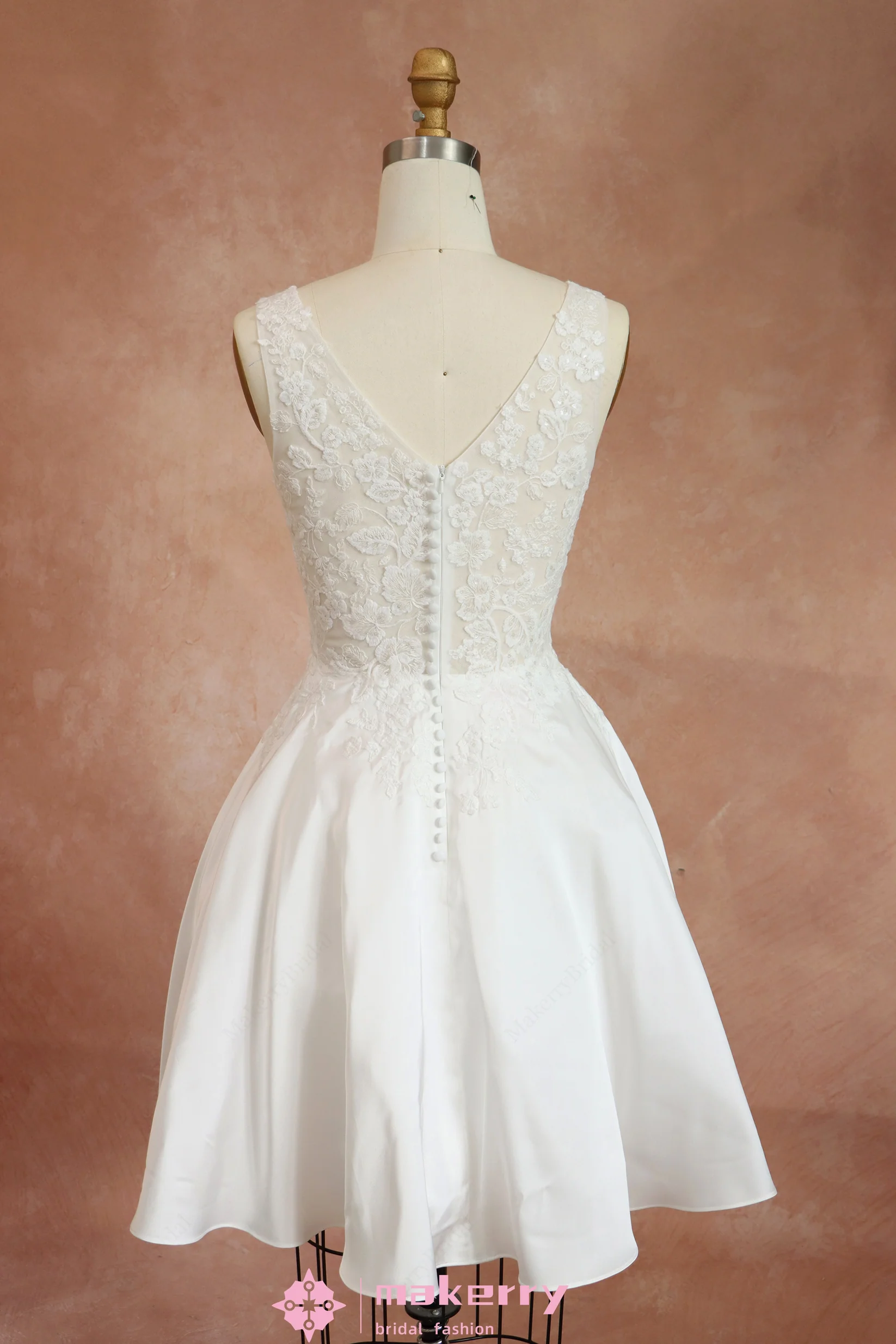 Short V-Neck Wedding Dress With Full Skirt
