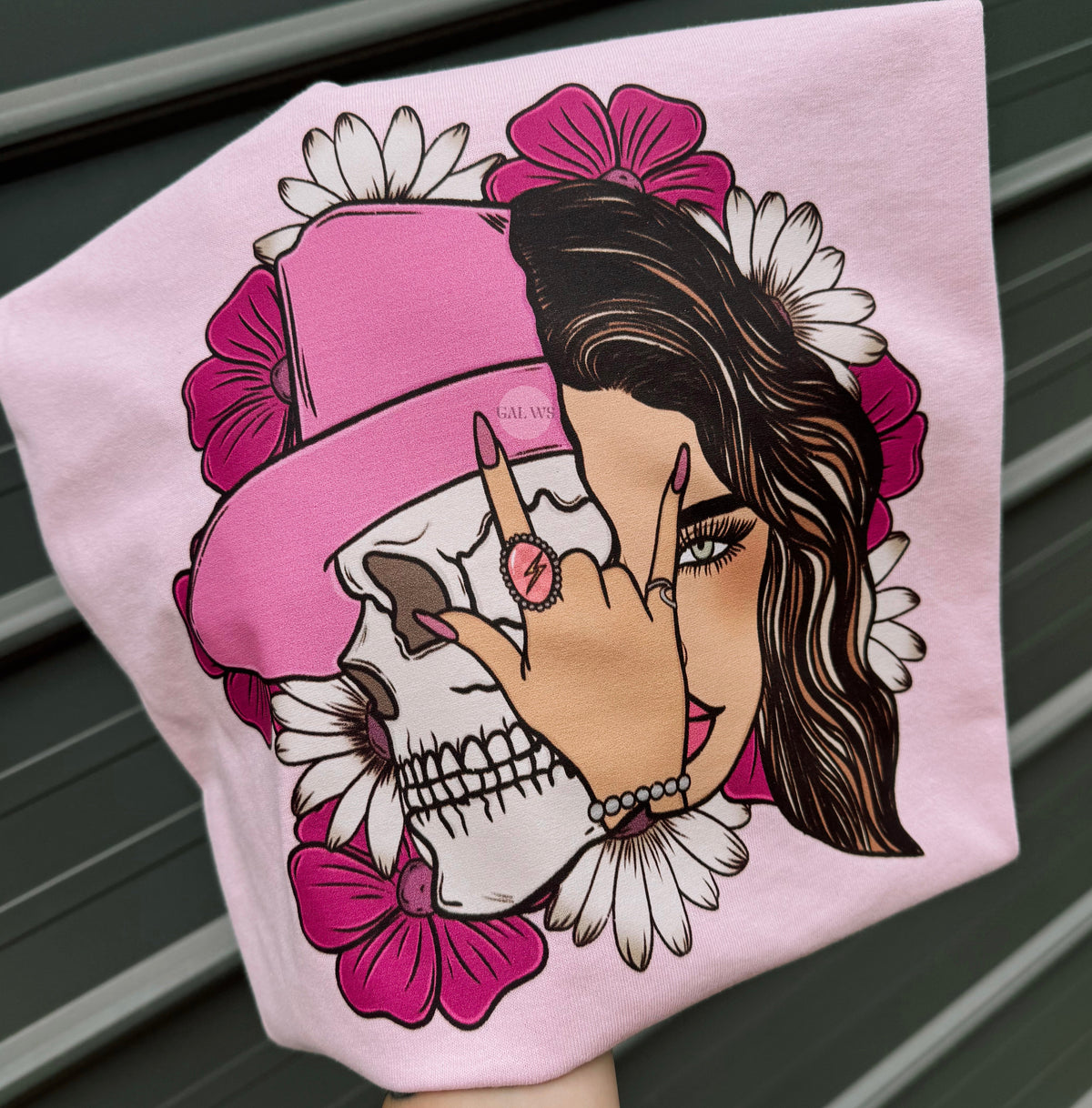 Dark pink cowgirl & skull tee or sweatshirt