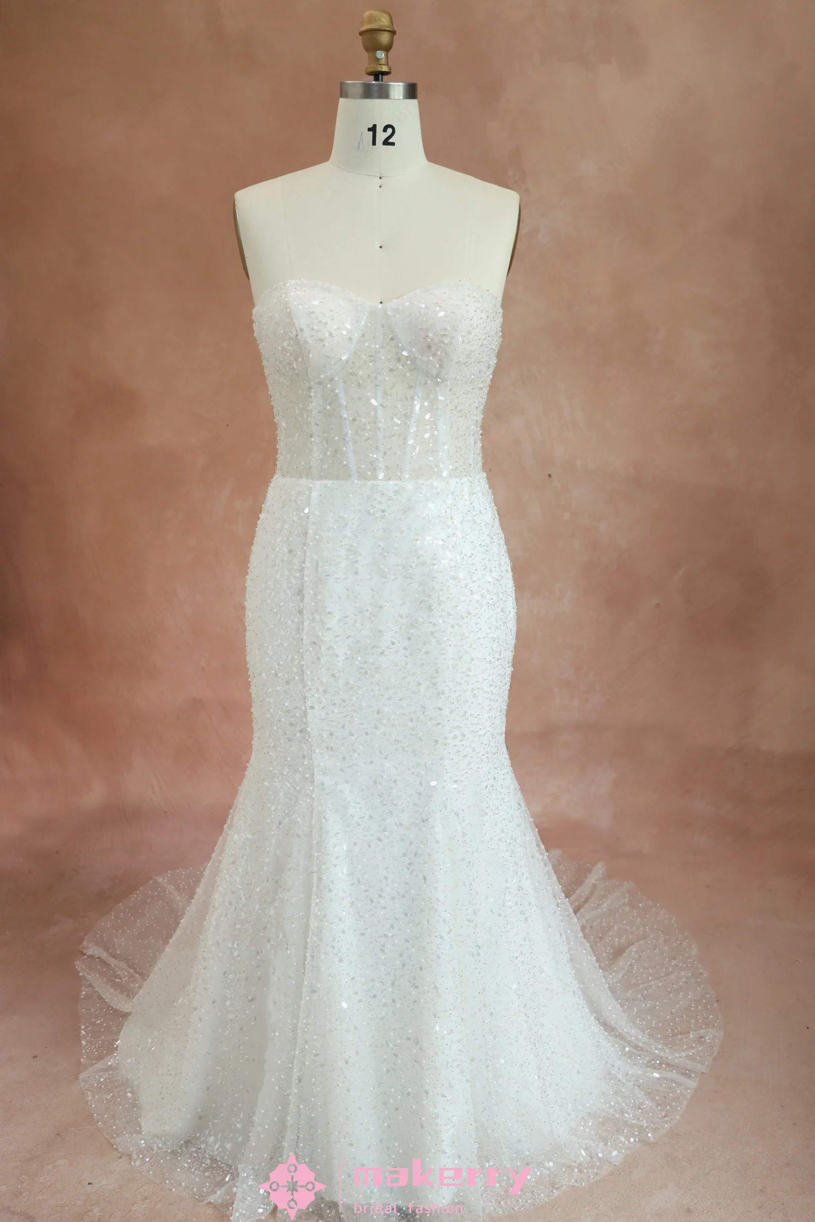 Elegant Beaded Lace Mermaid Wedding Dress With Removable Top