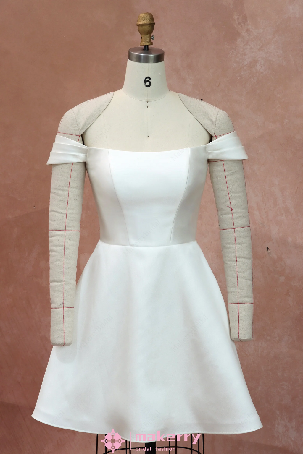 Detachable Sleeves and Overskirt Mikado Wedding Gown With The Hidden Tulle Corseted Bodice