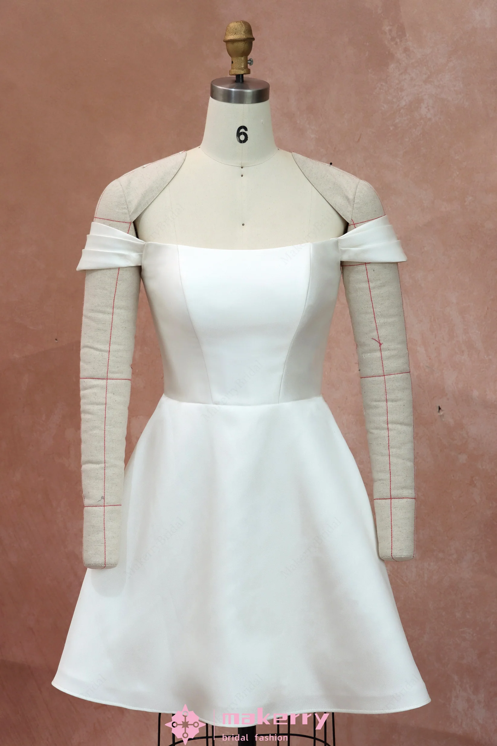 Detachable Sleeves and Overskirt Mikado Wedding Gown With The Hidden Tulle Corseted Bodice