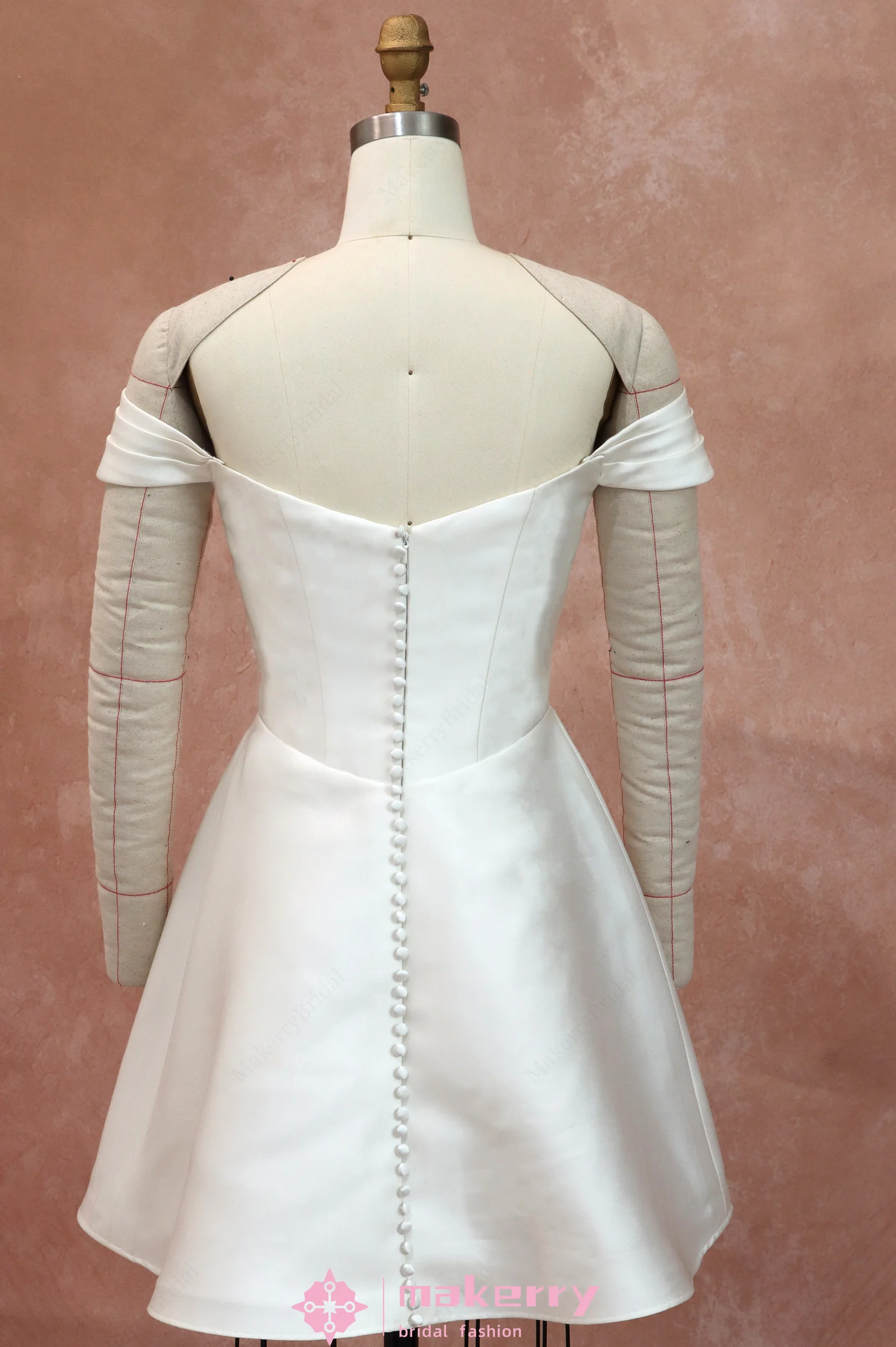 Detachable Sleeves and Overskirt Mikado Wedding Gown With The Hidden Tulle Corseted Bodice