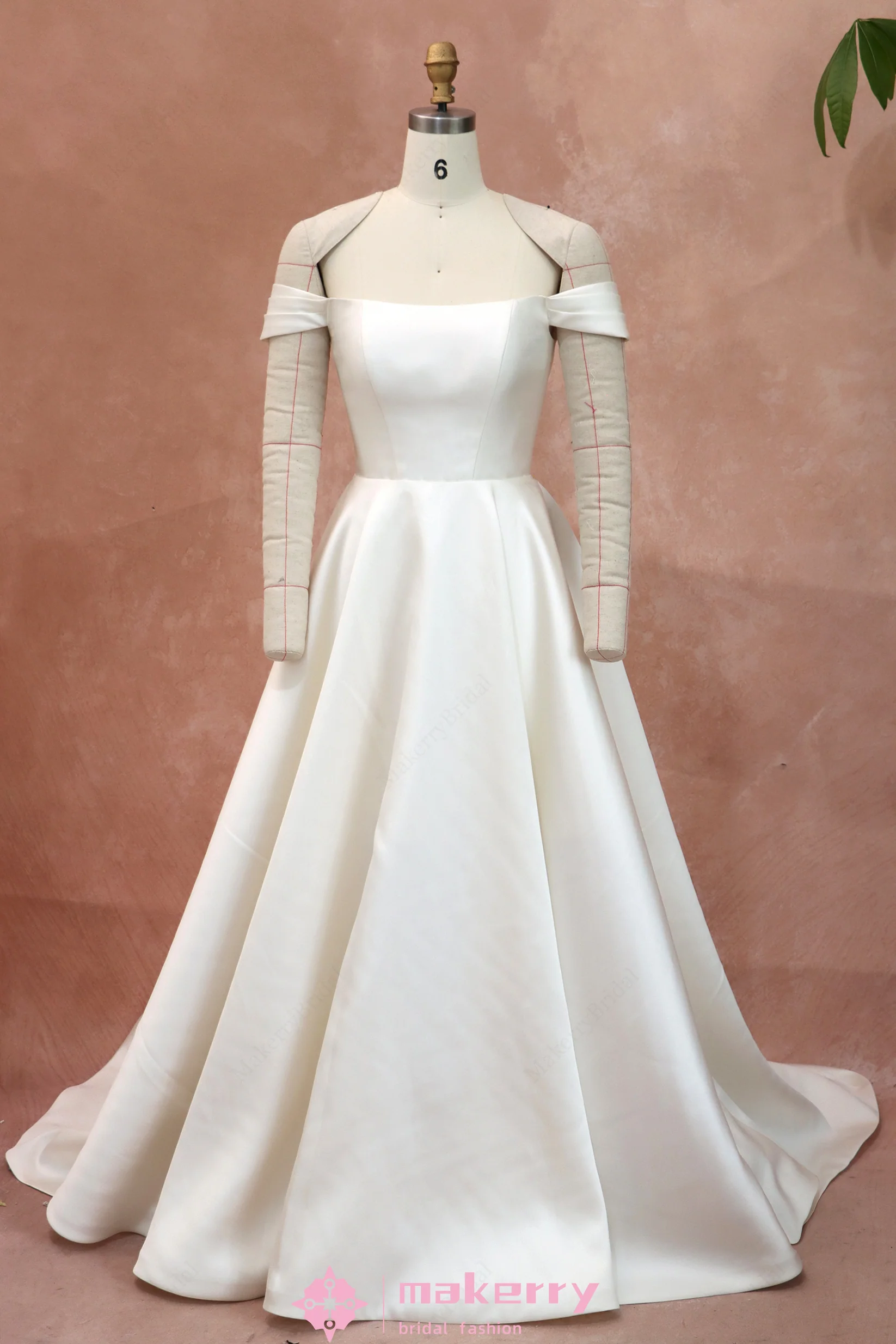 Detachable Sleeves and Overskirt Mikado Wedding Gown With The Hidden Tulle Corseted Bodice