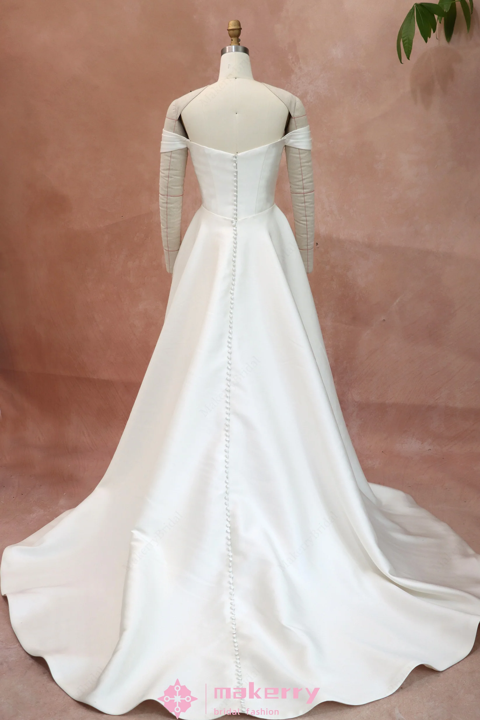 Detachable Sleeves and Overskirt Mikado Wedding Gown With The Hidden Tulle Corseted Bodice
