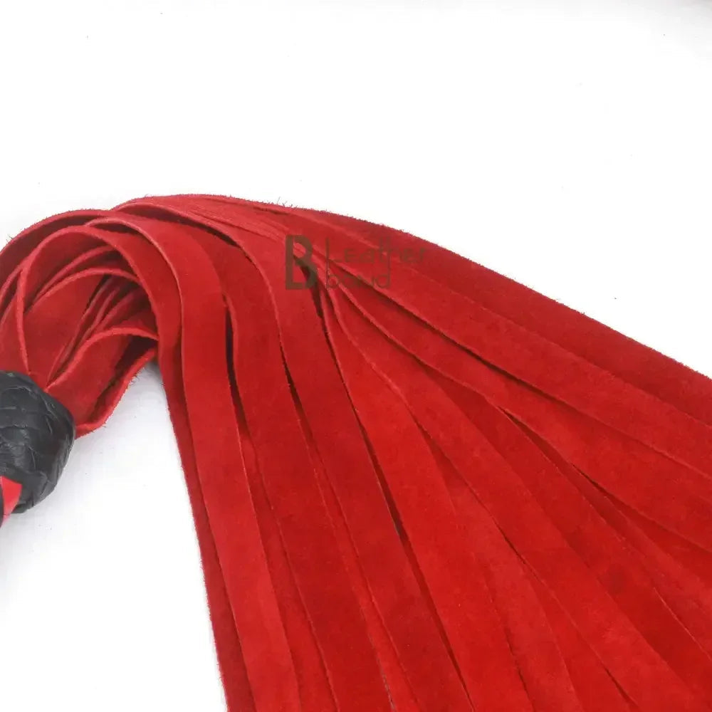 Real Genuine Cowhide Suede Leather Flogger | 25 Falls Red | Heavy Duty BDSM Whip – Leather Bond