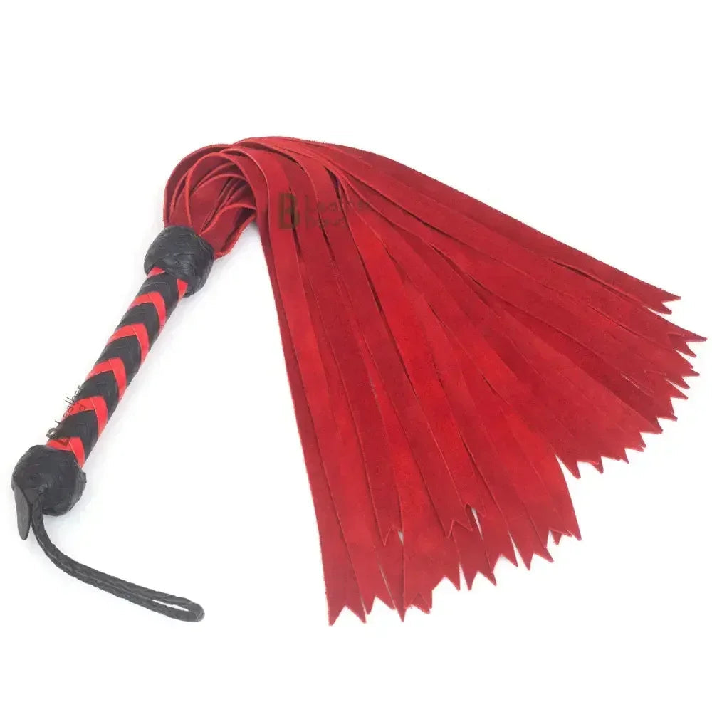 Real Genuine Cowhide Suede Leather Flogger | 25 Falls Red | Heavy Duty BDSM Whip – Leather Bond