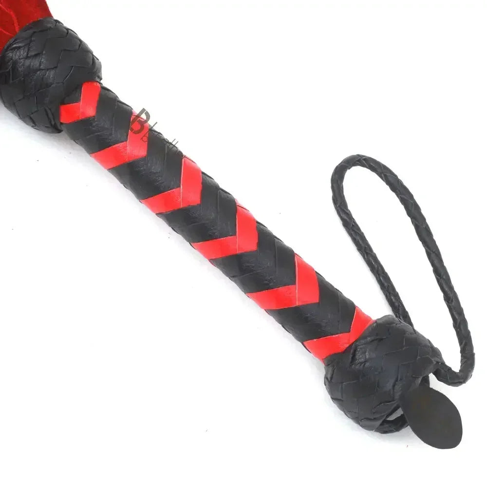 Real Genuine Cowhide Suede Leather Flogger | 25 Falls Red | Heavy Duty BDSM Whip – Leather Bond