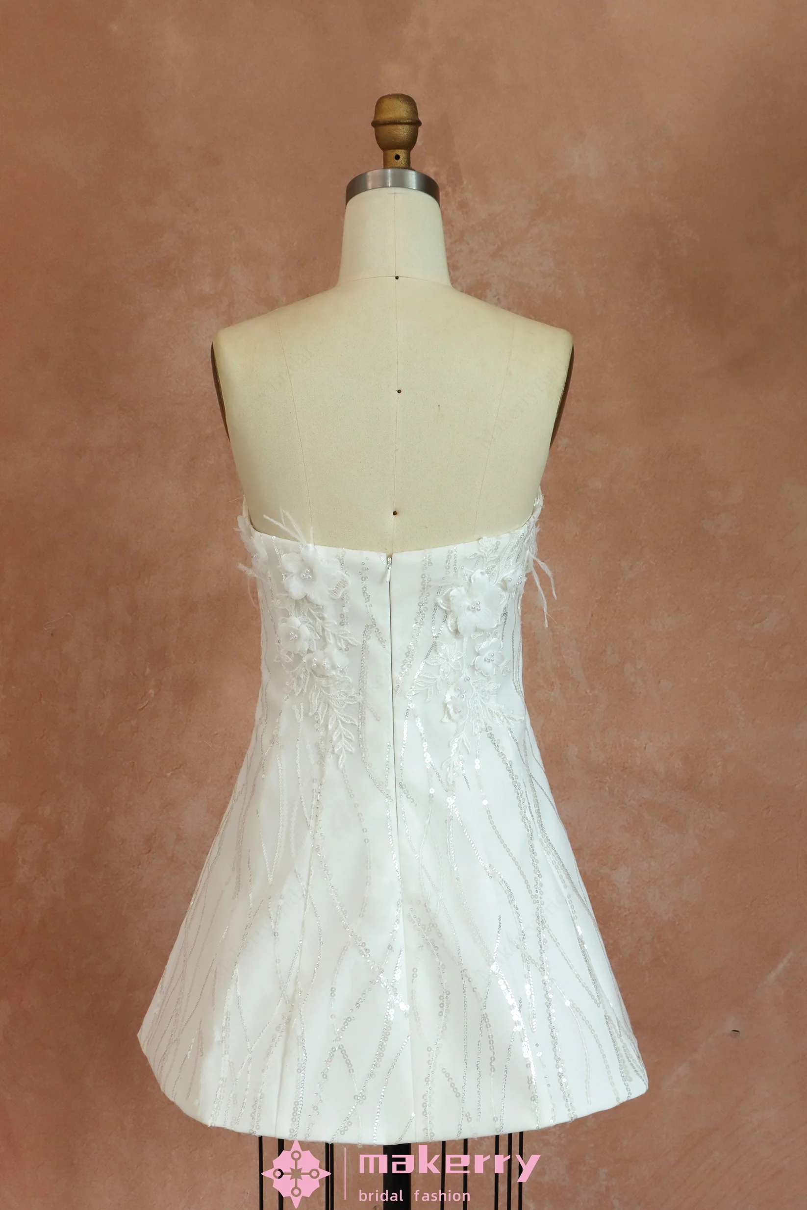 Stunningly Sequin Floral Wedding Dress With Luxurious Detachable Skirt