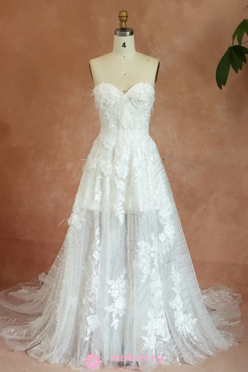 Stunningly Sequin Floral Wedding Dress With Luxurious Detachable Skirt