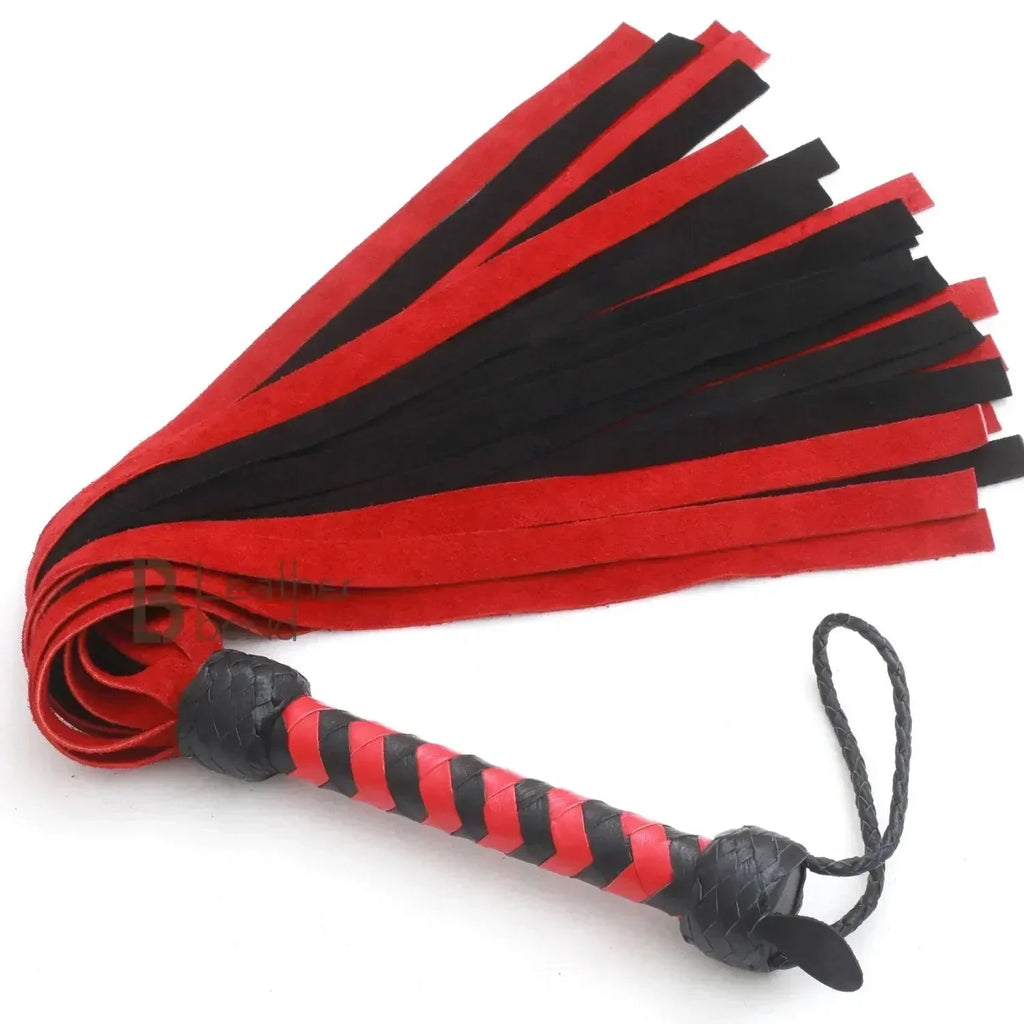 Real Genuine Cowhide Soft Suede Leather Flogger | 25 Falls Red and Black – Leather Bond
