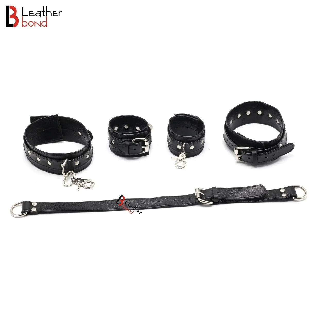 Genuine Cowhide Leather Wrist & Bicep Cuffs Adjustable Back Slave Restraint Set | BDSM Gear