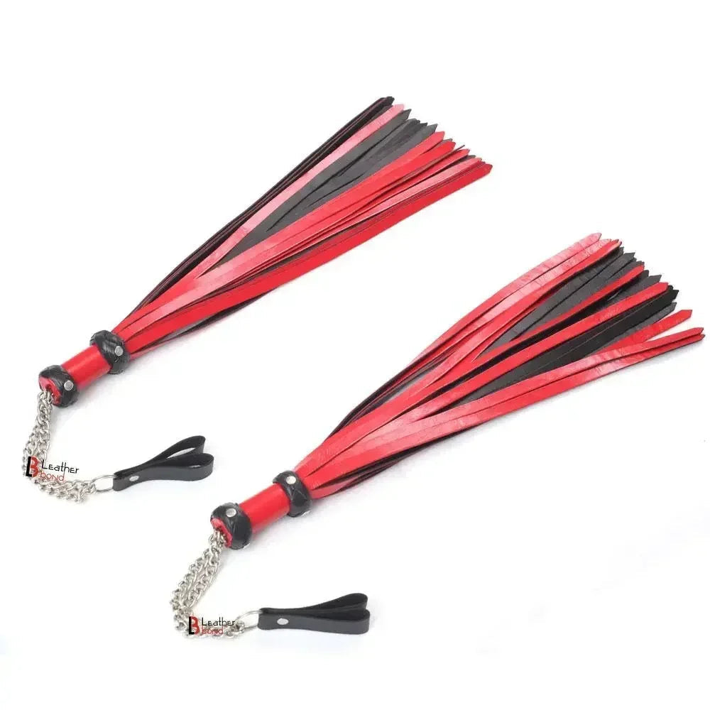 Real Genuine Cowhide Leather Finger Loop Flogger 25 Falls Red Black Heavy Duty Thuddy Flog whip
