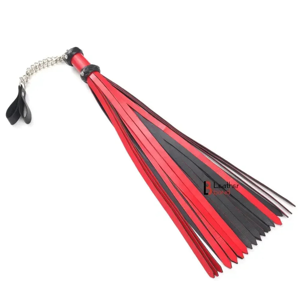 Real Genuine Cowhide Leather Finger Loop Flogger 25 Falls Red Black Heavy Duty Thuddy Flog whip