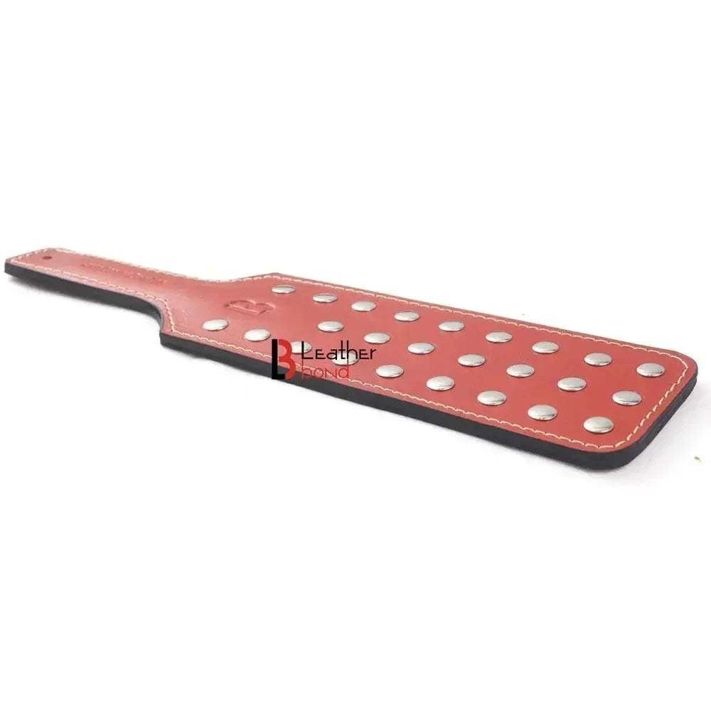 Cowhide Brown Saddle Leather Spanking BDSM Paddle Slapper Steel Studded Heavy Weight & Sturdy Hand Made