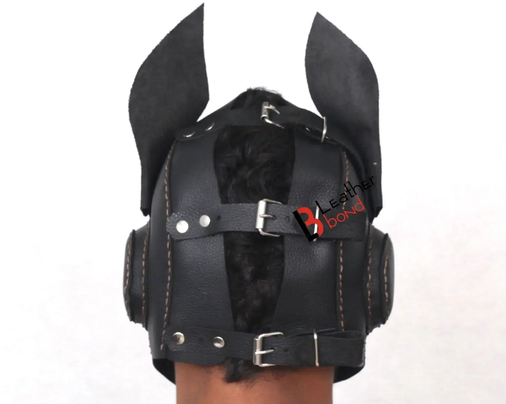 Cowhide Leather Puppy Dog Sensory Deprivation Hood Pet Play Mask & Reenactment Costume Gear