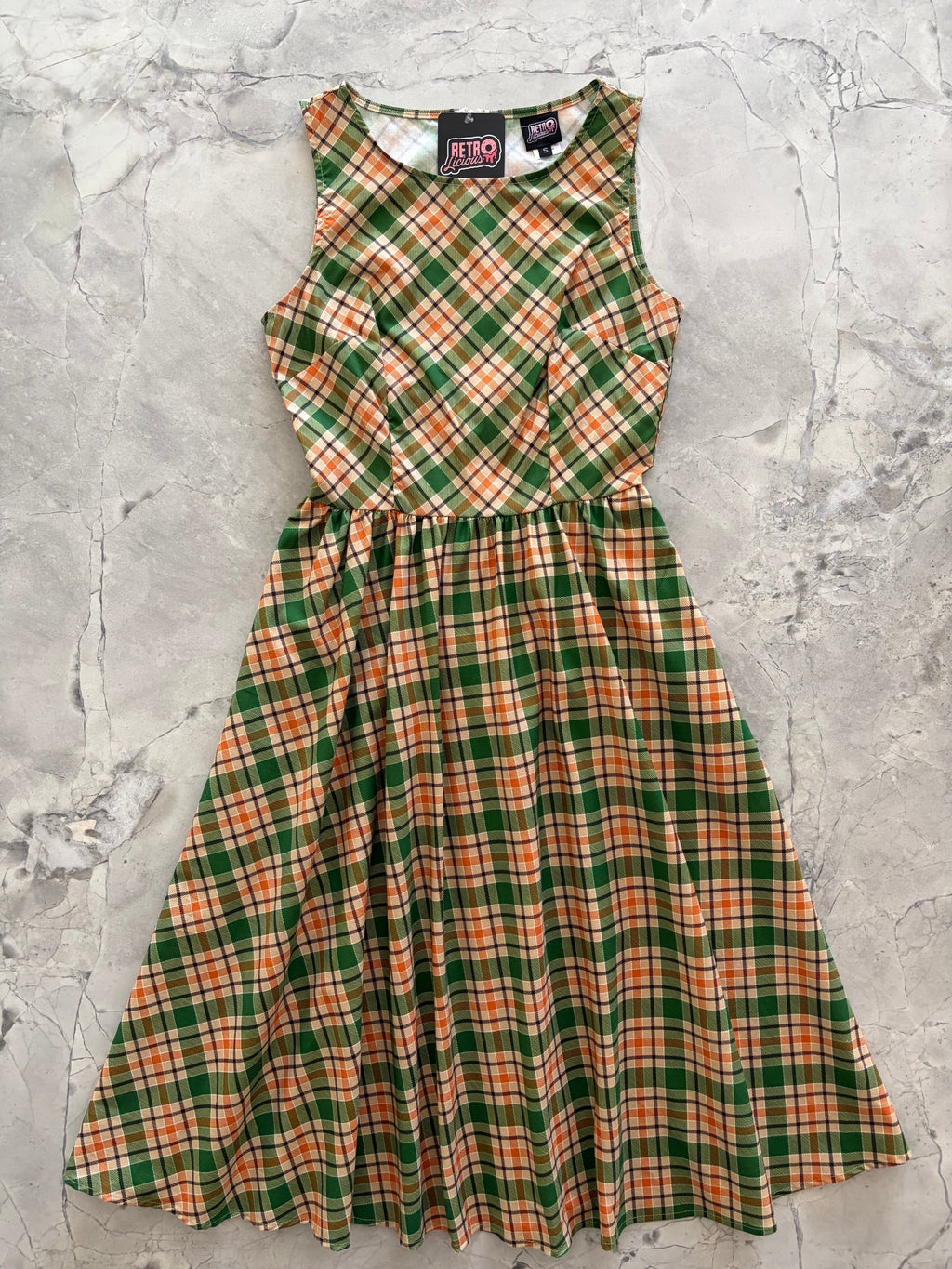 Rust & Green Plaid Midi Dress