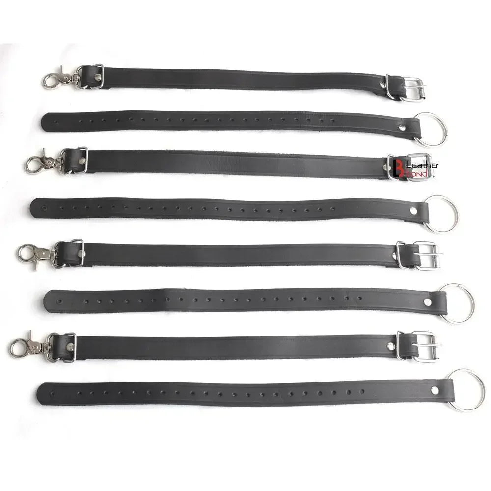 4-Piece Real Cowhide Leather Bed Restraint Straps BDSM Gear & Bondage Restraints with Connectors