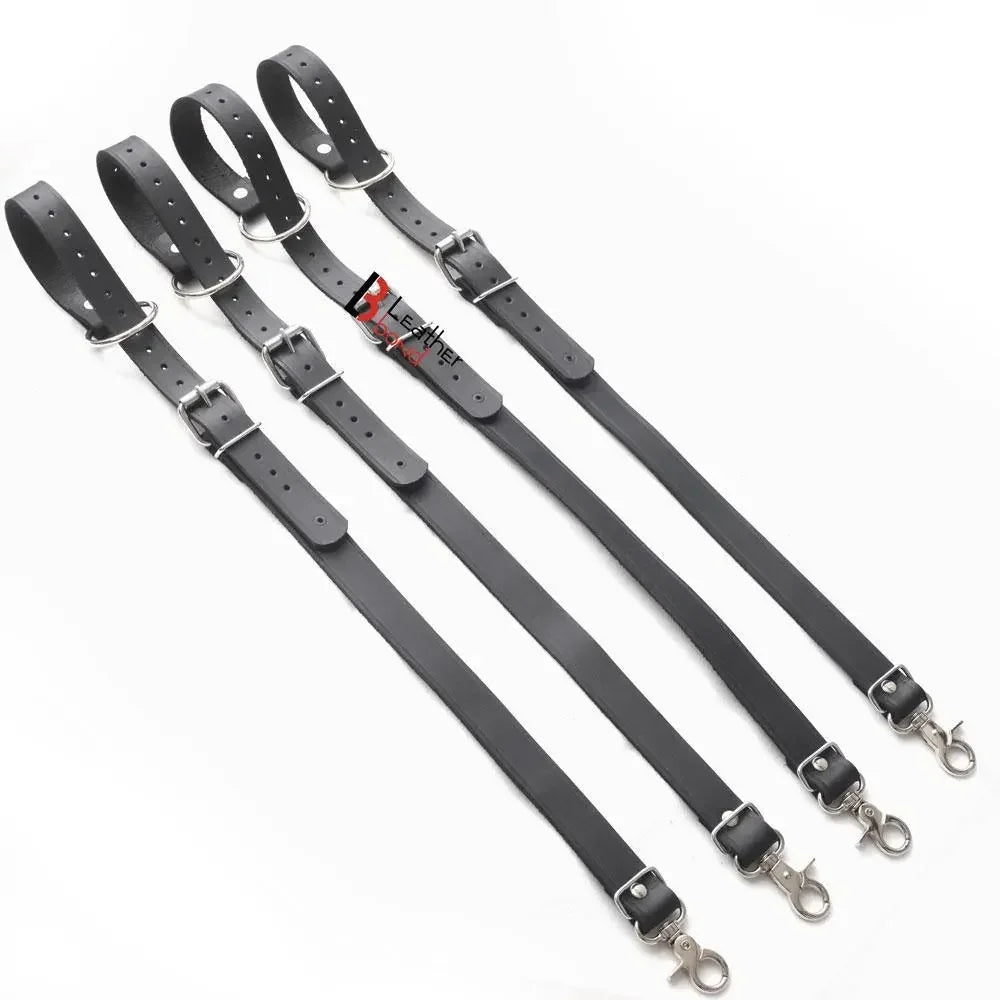 4-Piece Real Cowhide Leather Bed Restraint Straps BDSM Gear & Bondage Restraints with Connectors